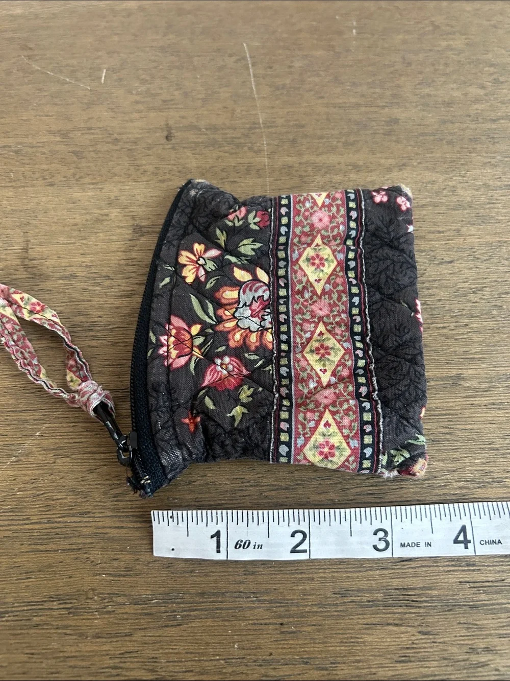 Vera Bradley Vintage Retired 1990 Floral Chocolat Pattern Quilted Coin Pouch.